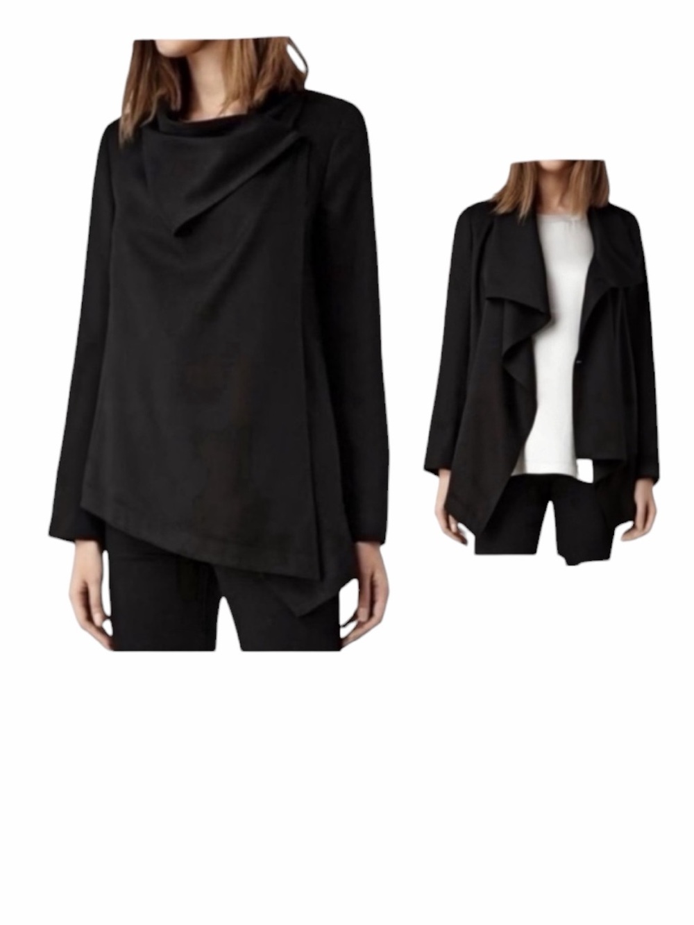 All Saints Aiko Monument black drape collar contemporary minimalist jacket size6
